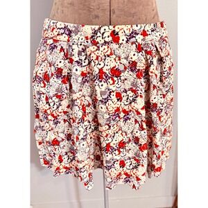 BCBGeneration Floral Mini Skirt Red Grey Pleated Size 10
